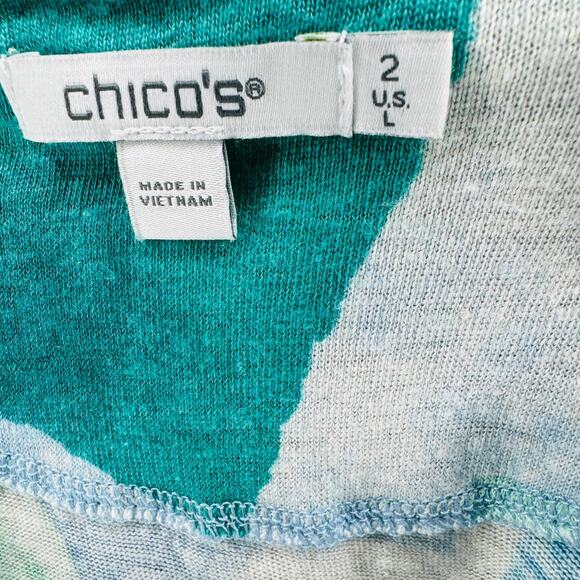 Women's Blue Green Abstract Chico's Short Sleeve Blouse - Picture 4 of 4